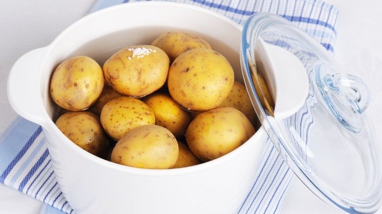 potatoes in pot of water