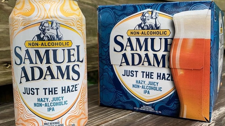 A can and box of Samuel Adams Just the Haze