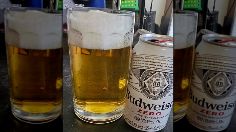 Budweiser Zero in glass with a can