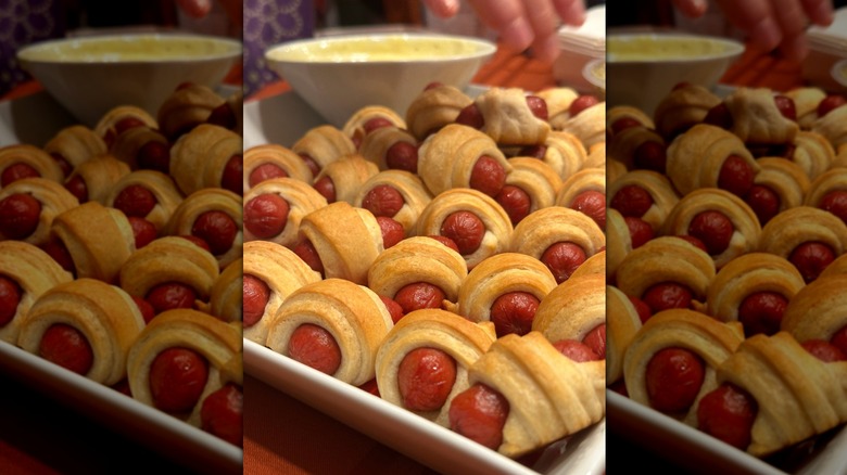 Pigs in a blanket on a tray