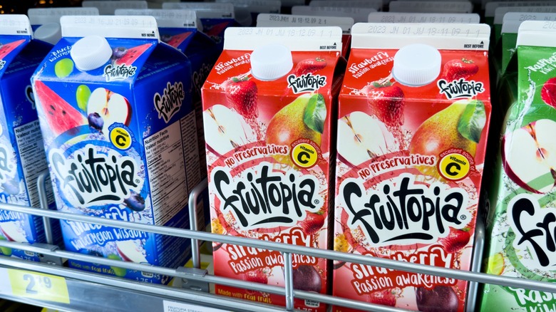 Several cartons of Fruitopia juice on display