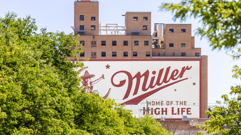 Exterior of Miller beer factory, day