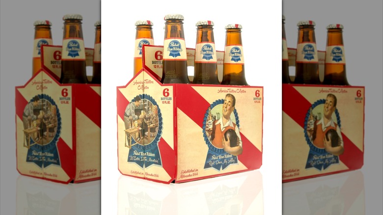 A vintage six-pack of Pabst Blue Ribbon beer
