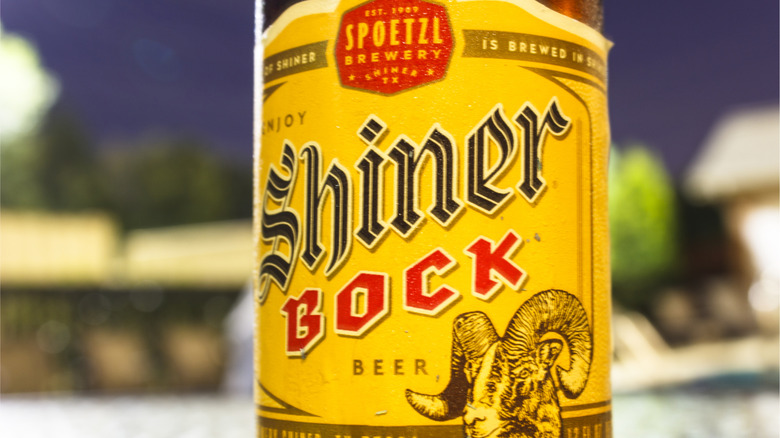 Close up of Shiner Bock beer bottle