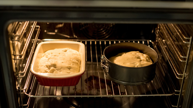 Pans inside an oven
