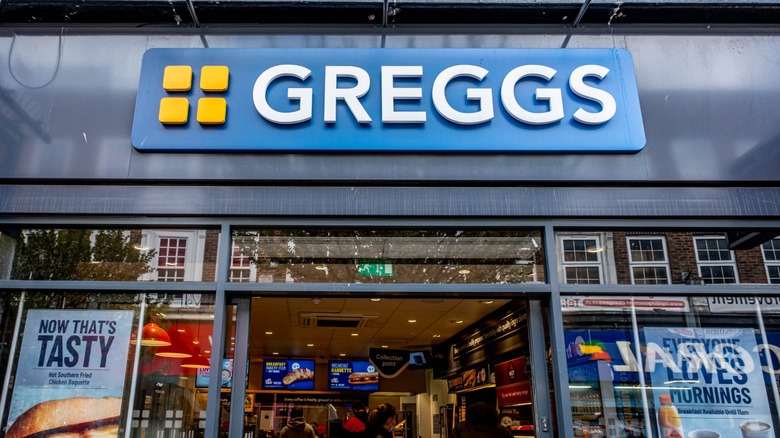 Outside of Greggs bakery storefront in the U.K.