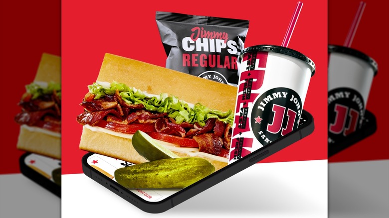 A Jimmy John's combo meal bursting out of a phone