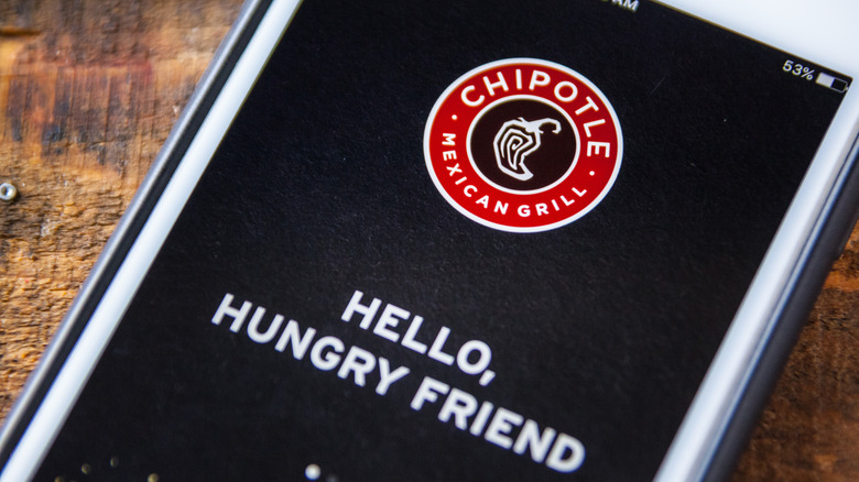 An iPhone displaying the Chipotle app homescreen.