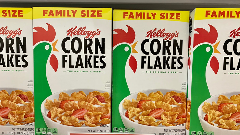 Kellogg's Corn Flakes on display at a supermarket