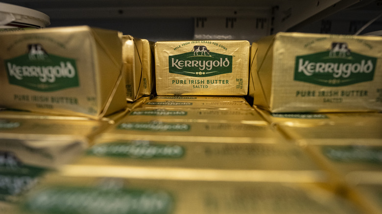 Stacks of Kerrygold butter on display