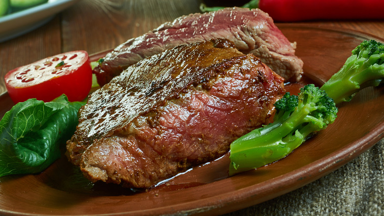 Pittsburgh rare steak with broccoli