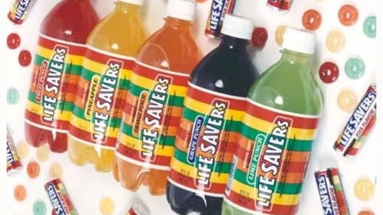 line of various flavors of bottles of Life Savers Soda