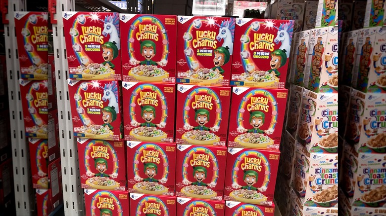 Bloomington, Minnesota/USA. February 11, 2019. A pallet of Lucky Charms boxes in a Sam's Club in