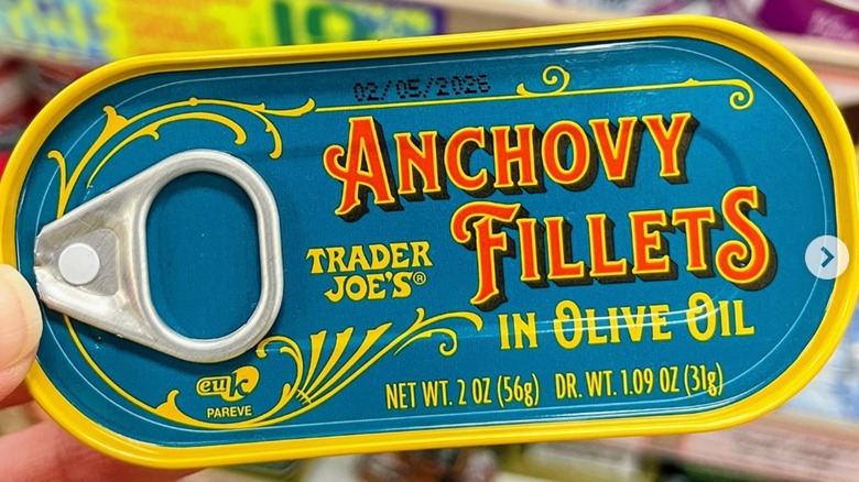 Tin of Trader Joe's anchovy fillets in olive oil