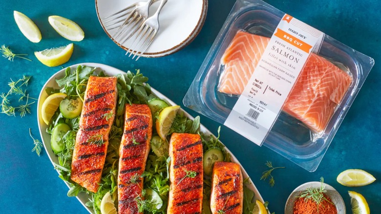 Package of Trader Joe's BBQ Cut Fresh Atlantic Salmon
