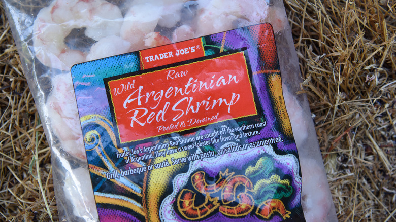 Bag of frozen Trader Joe's Wild Raw Argentinian Red Shrimp