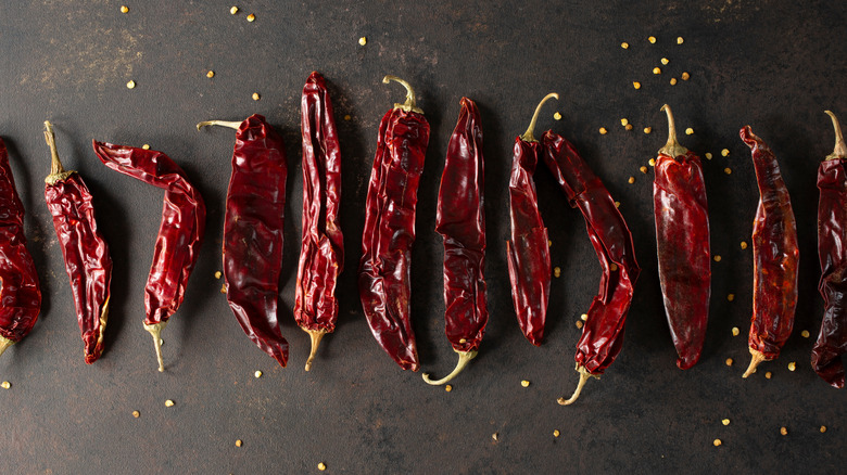 Row of Guajillo chiles