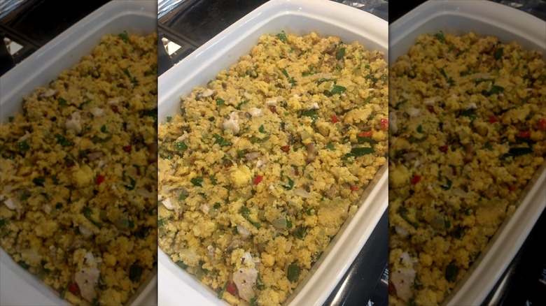 Oyster stuffing in baking dish