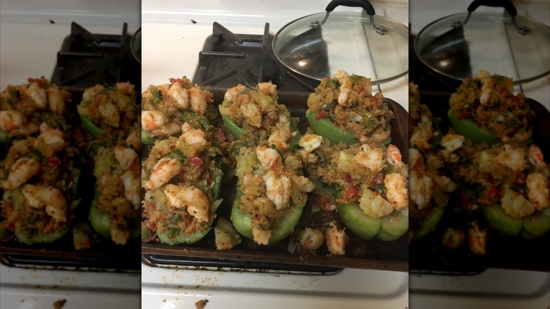 shrimp mirlitons on baking pan