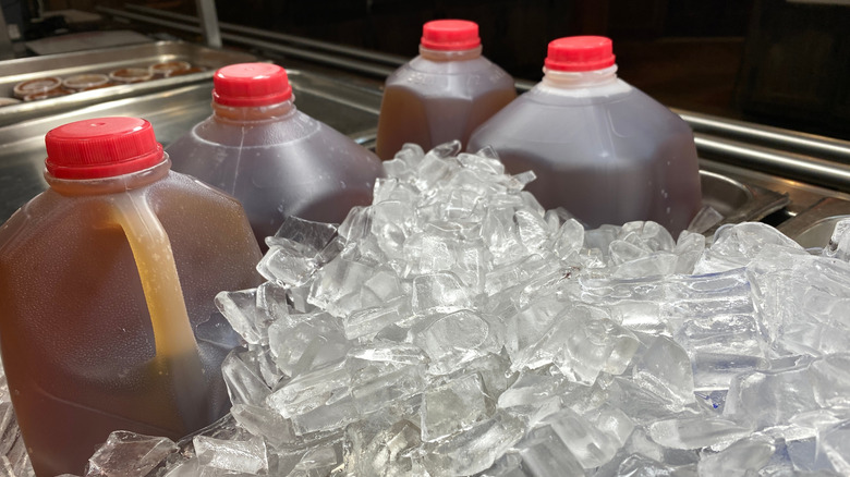 Gallons of tea on ice