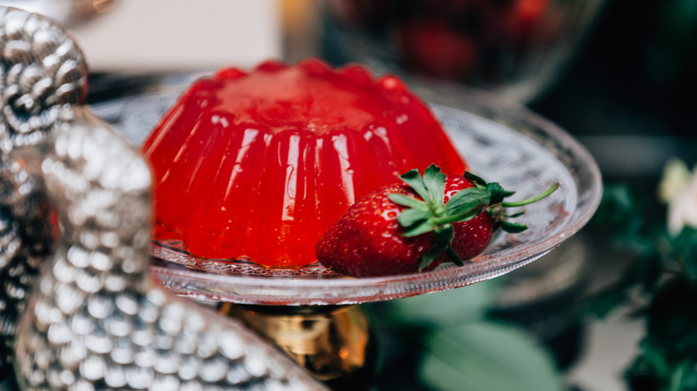 Molded red gelatin on a stand