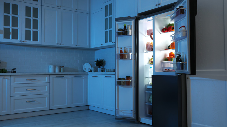 Open fridge in the dark