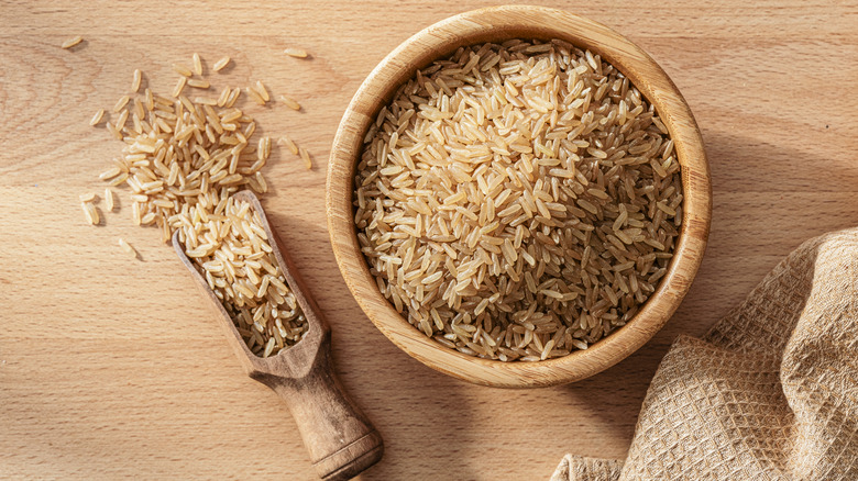 Bowl filled with long grain brown rice
