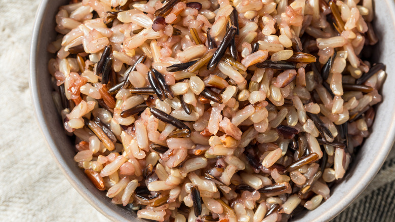 Organic cooked wild rice in a bowl