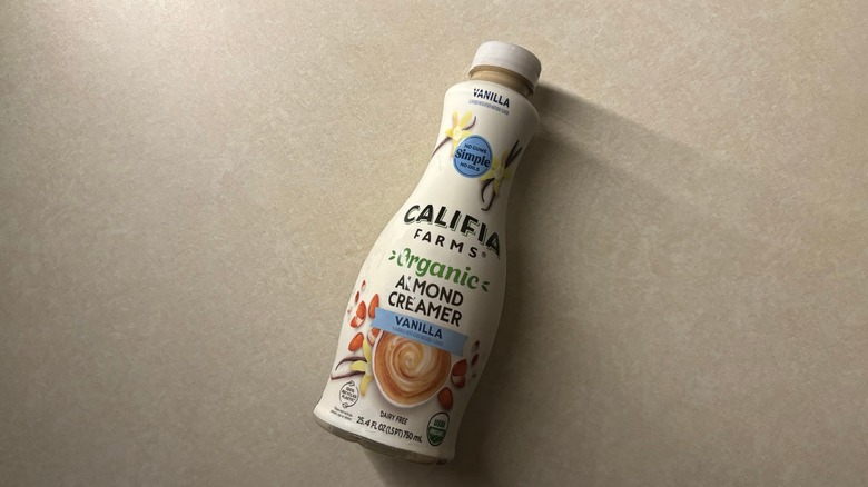 Califia Farms Organic Vanilla Almond Creamer bottle on counter