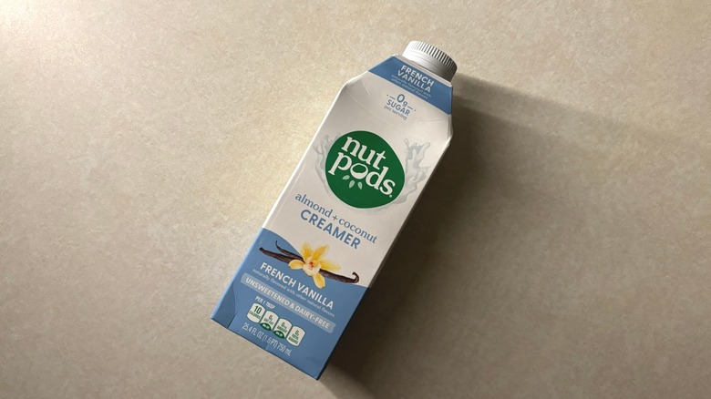 Nutpods Unsweetened Dairy-Free French Vanilla Creamer bottle on counter