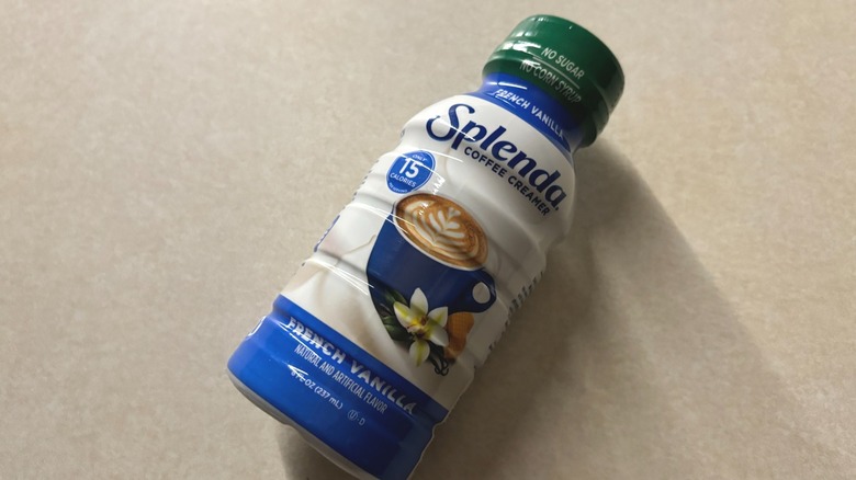 Splenda Sugar-Free French Vanilla Coffee Creamer bottle on counter