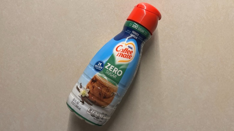 Coffee Mate Zero Sugar French Vanilla Coffee Creamer bottle on counter