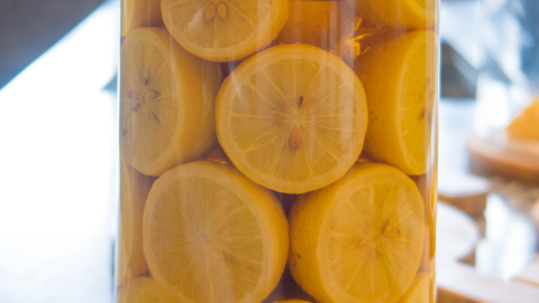Preserved lemons in a glass jar