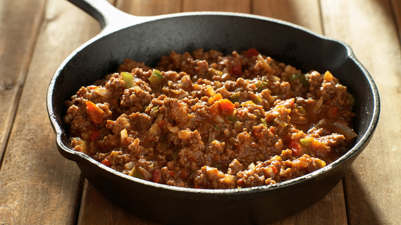 Skillet of sloppy joe sauce