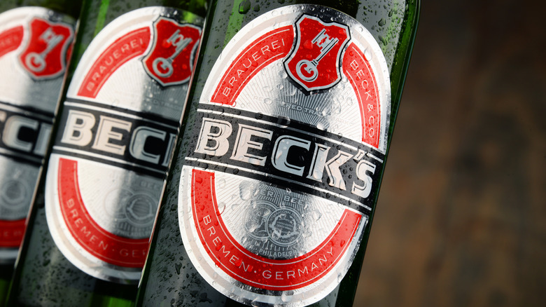 A close-up shot on three bottles of Beck's beer