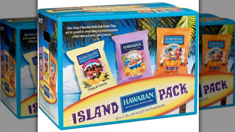 Hawaiian Kettle Style Potato Chips Island Variety Pack on a white background.