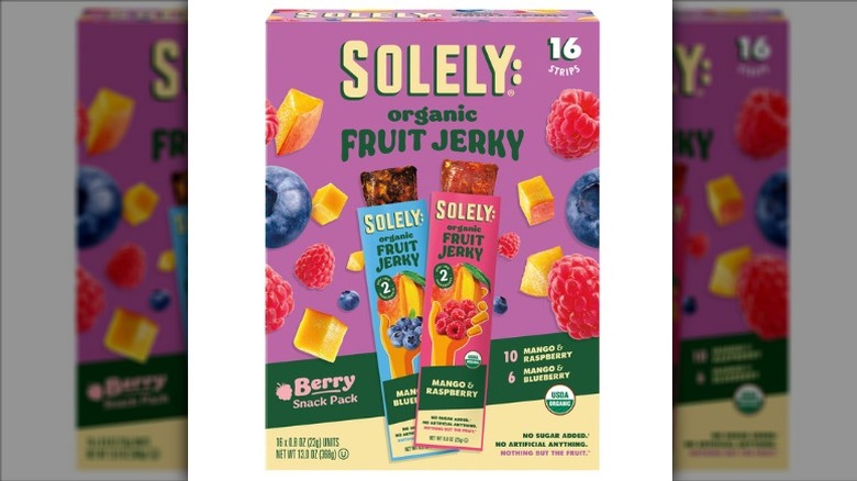 Solely Organic Fruit Jerky Variety Pack on a white background.