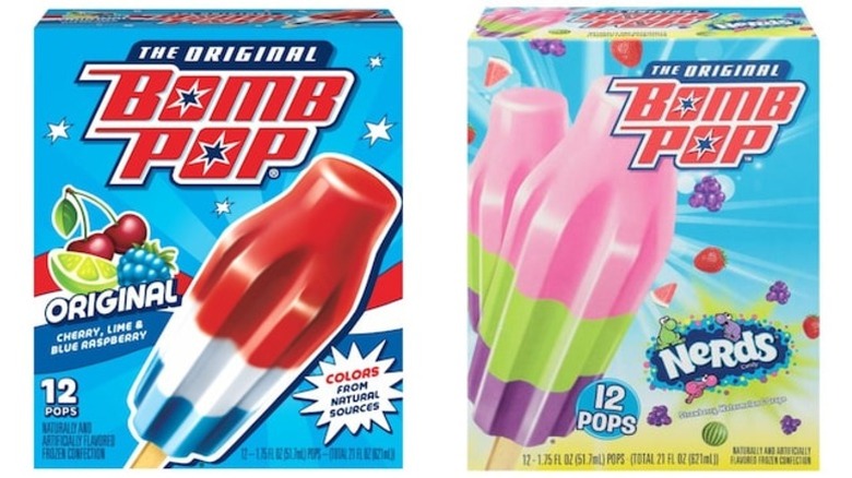 Boxes of original and Nerds Bomb Pops on a white background.