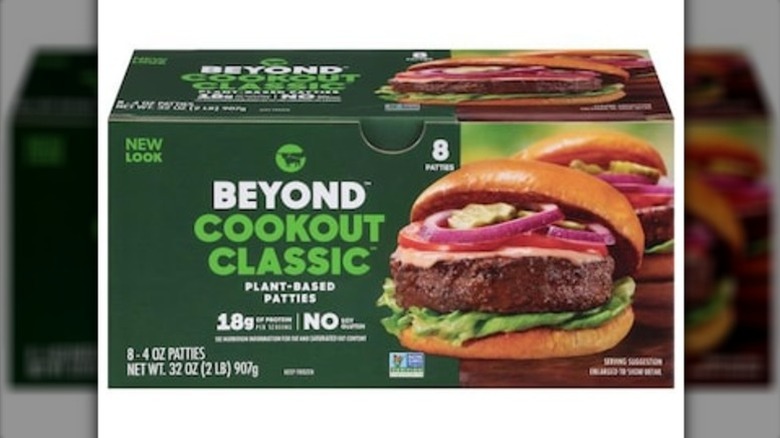 A box of Beyond Meat Cookout Classic Plant-Based Patties on a white background.