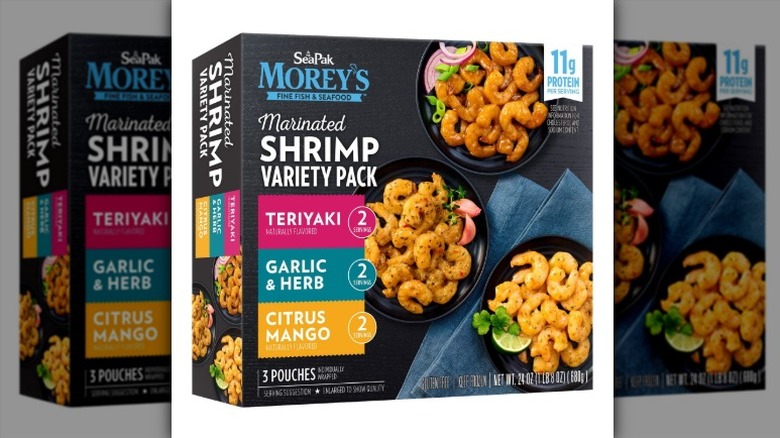 Morey's Marinated Shrimp Variety Pack on a white background.