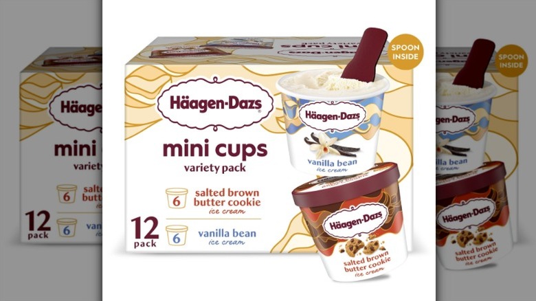 Haagen-Dazs Brown Butter Cookie & Vanilla Bean Ice Cream Cup Variety Pack on a white background.