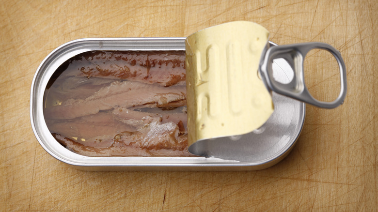 Anchovies in open can