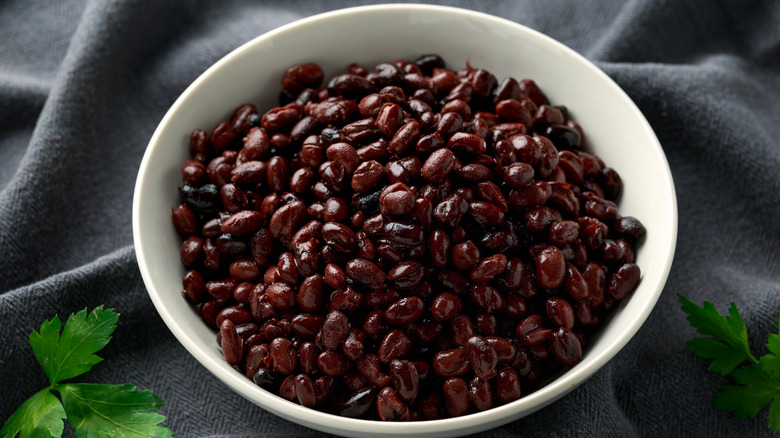 Black beans in a white bowl