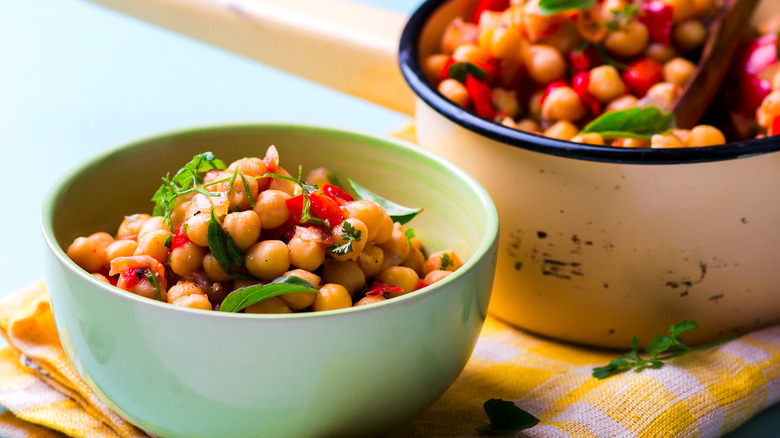Chickpeas in salad in a bowl