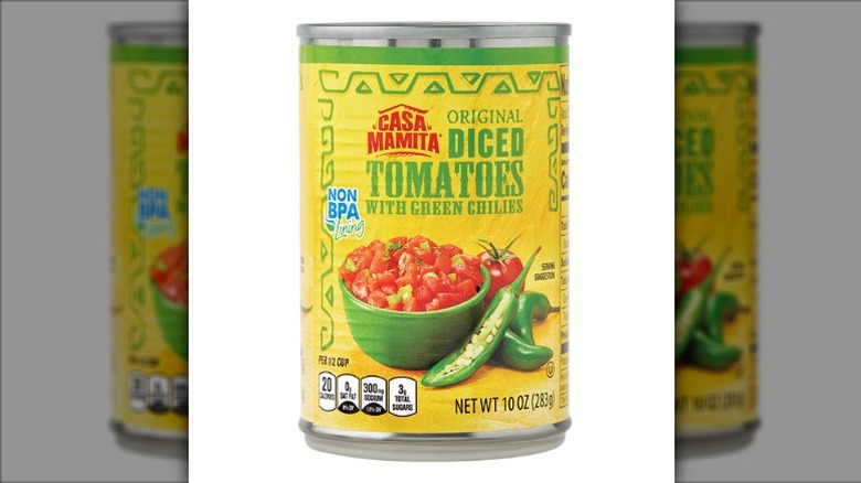Can of Casa Mamita Canned Diced Tomatoes with Green Chilies on a white background