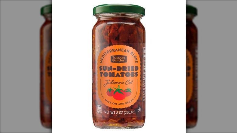 Jar of Tuscan Garden Mediterranean Blend Sun-Dried Tomatoes on white background