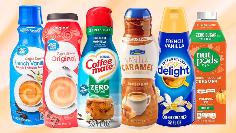 different creamer brands arranged next to each other