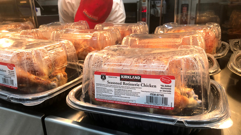 Costco rotisserie chickens ready for purchase