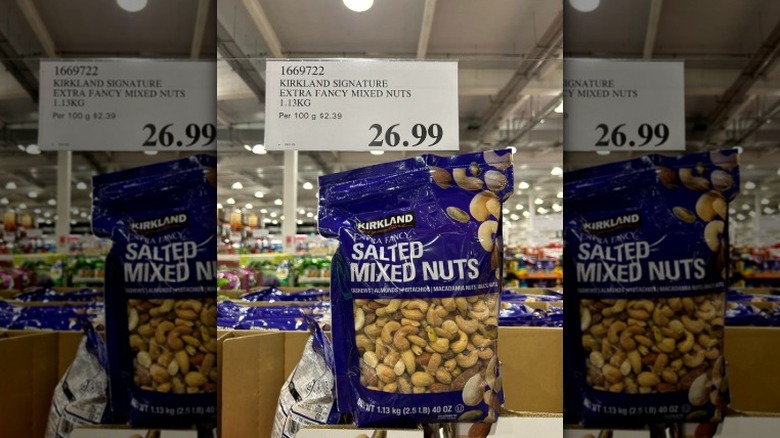 A bag of Kirkland's Extra Fancy Mixed Nuts