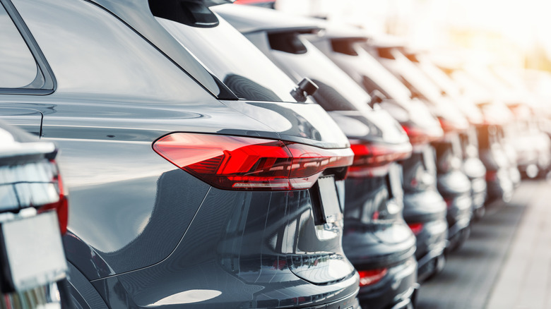 SUVs at a car dealership